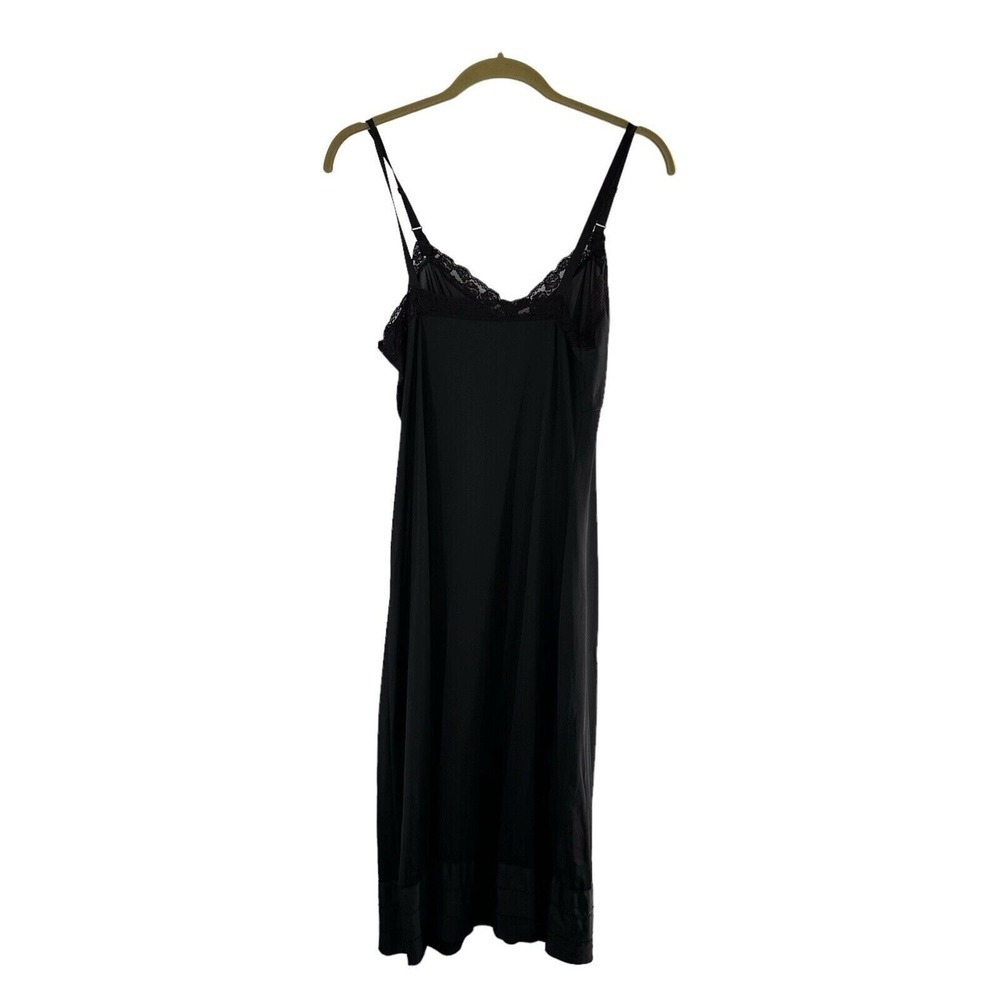 Vintage Wonder Val Black Nylon Full Slip Dress Lace Trim Size 32 Made In USA
